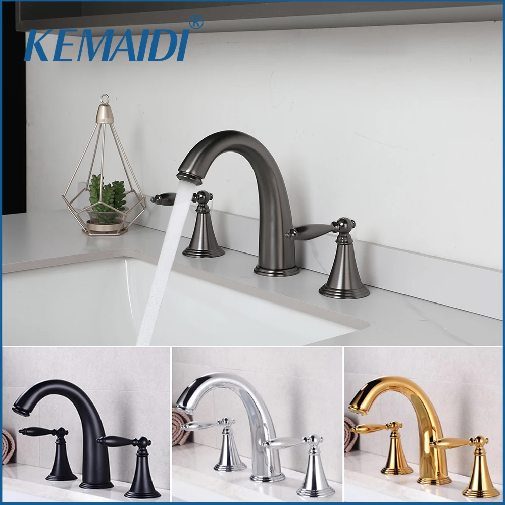 

KEMAIDI Grey Faucet for Bathroom Sink 3 Hole Widespread Bathroom Sink Faucet Two Handle Vanity Bathtub Faucets Mixer Hot Cold