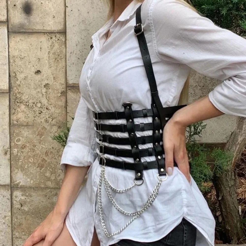 موضة مربط صدر حزام بولي Leather الجلود مثير الملابس الداخلية الشرير الحمالات الكبار الملابس الداخلية عبودية الصدرية الرباط أحزمة القوطية اكسسوارات