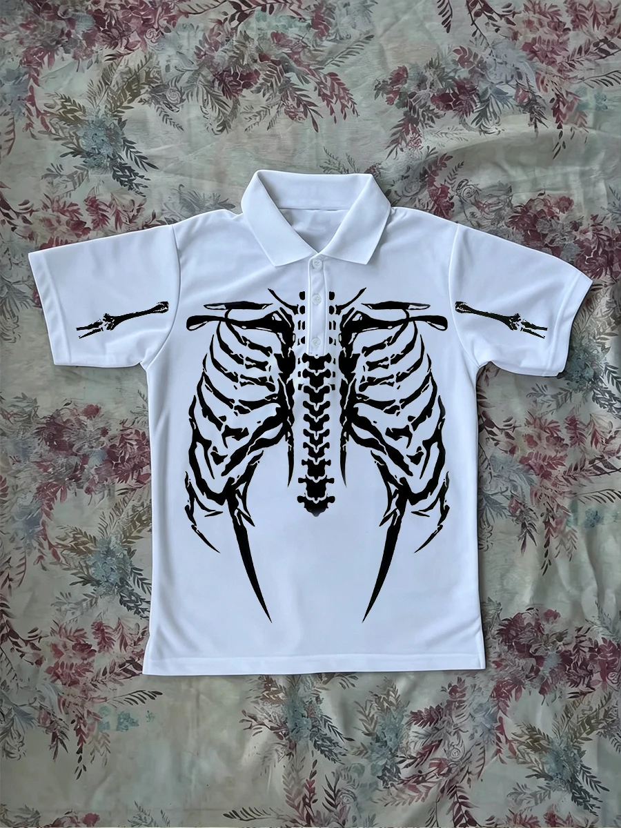 Y2k Polo Shirts Men's Golf Shirts Vintage Streetwear Gothic Skeleton Skull Graphic T Shirts Tee Oversized Minimalist Fashionable