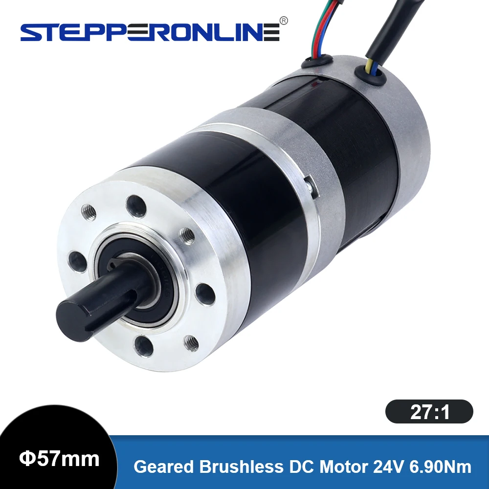 stepperonline-motor-cc-sin-escobillas-nema-23-con-engranajes-redondos-690-nm-con-caja-de-engranajes-planetaria-de-alta-precision-27-1-trifasico-24-v-101-w-cnc