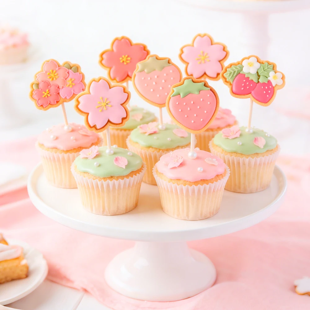 4Pcs Flowers Strawberries Cookies Cutters Plastic Cartoon Pastry molds Confectionery Cookie Stamp Baby Biscuit Baking supplies