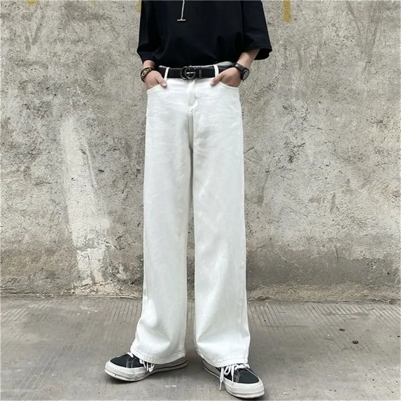 

Women's Clothing White Jeans Trendy Minimalist Versatile Loose Fit Slimming Straight Leg Wide Leg Pants Casual Street Style
