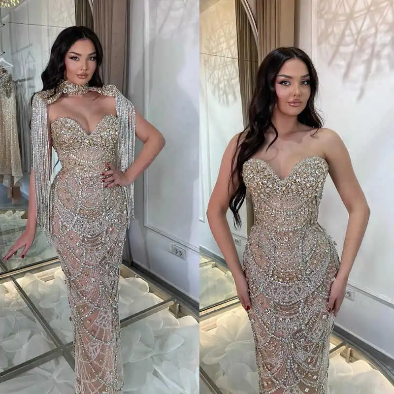 

Сексуальное платье для выпускного вечера с высоким воротом и кристаллами, блестящие стразы, вечернее платье с кисточками, вечернее платье длиной до пола, расшитое бисером