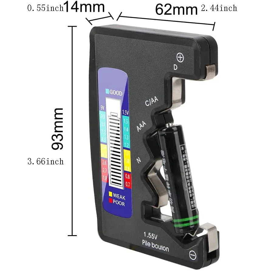 BT-886 Black Portable Battery Capacity Indicator Compact Size Lithium Battery Level Tester Digital Display Battery Voltage Meter