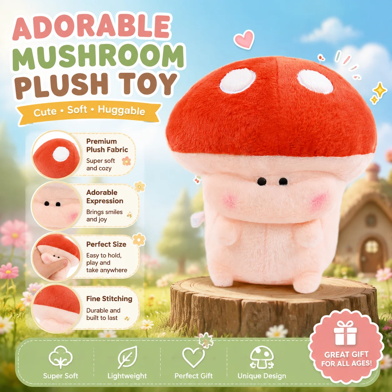 Home Decor Games - Mushroom Plush Toy Pillow Kawaii Super