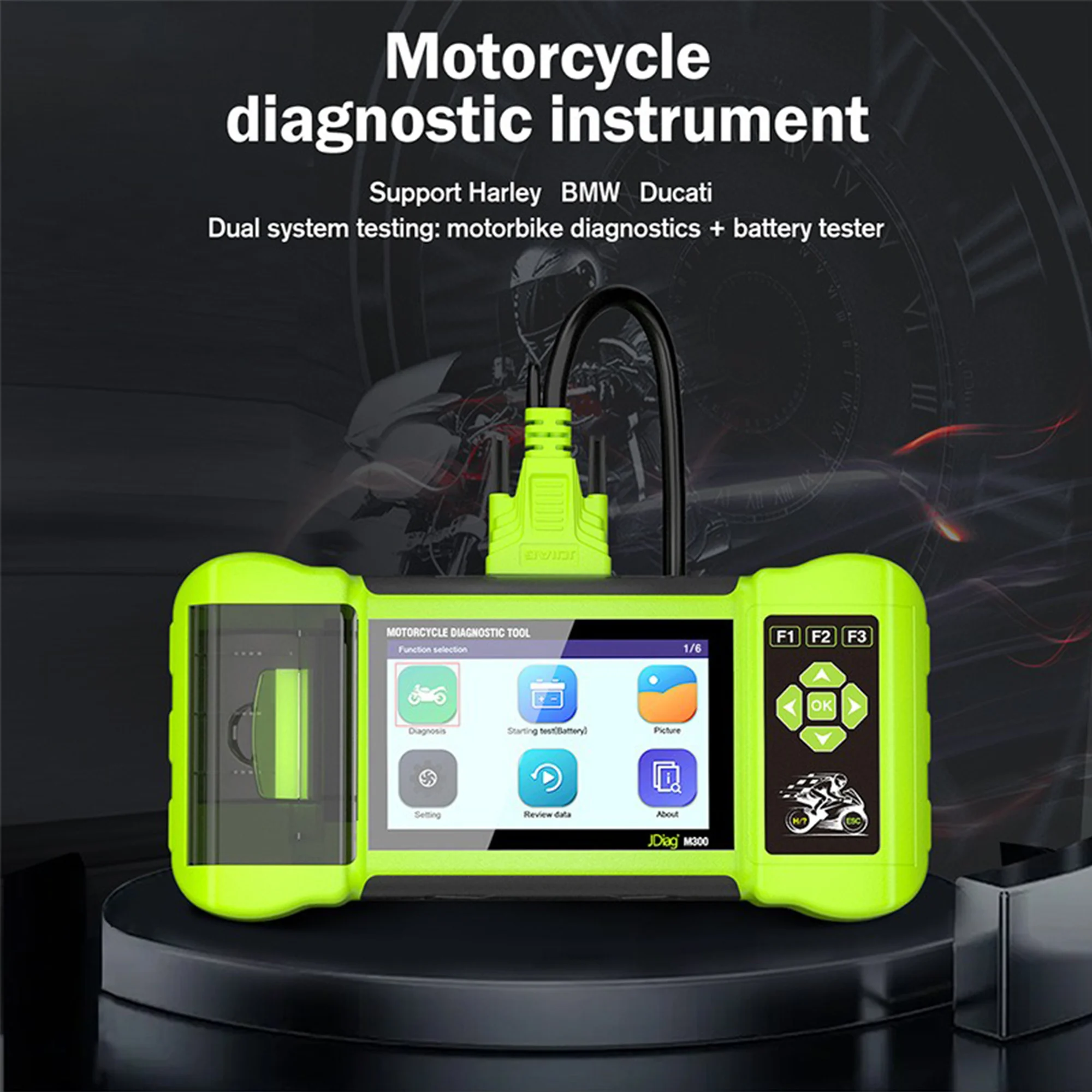 JDiag M300 OBDⅡ Professional Motorcycle Diagnostic Scanner Car Battery Tester Motorcycle Fault Code Reader Tools Support Print