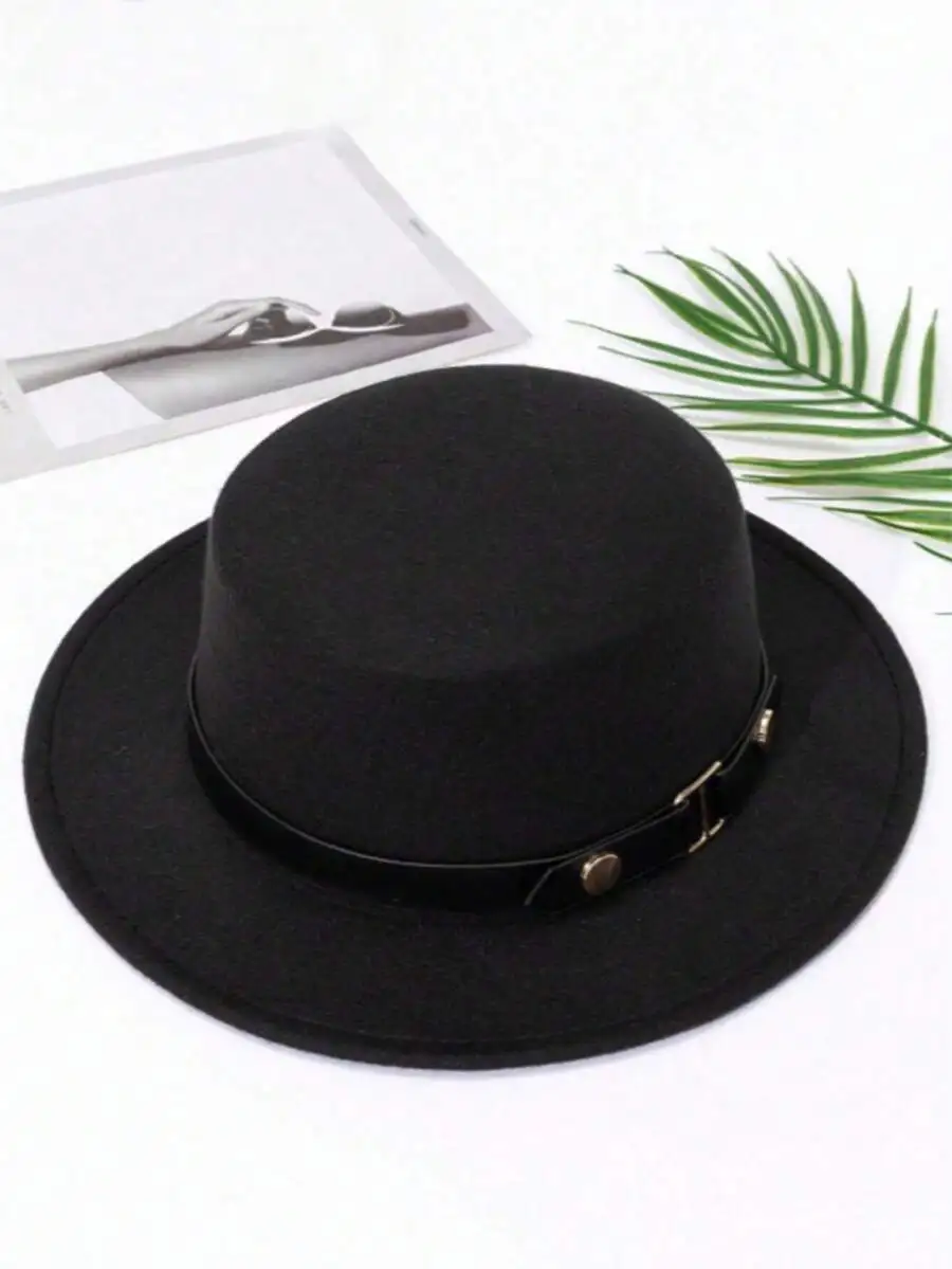 

1pc Unisex Y2K Style Leather Brim Flat Top Hat, Suitable For Outdoor Sports, Sun Protection, Daily Commute,Beach,Travel