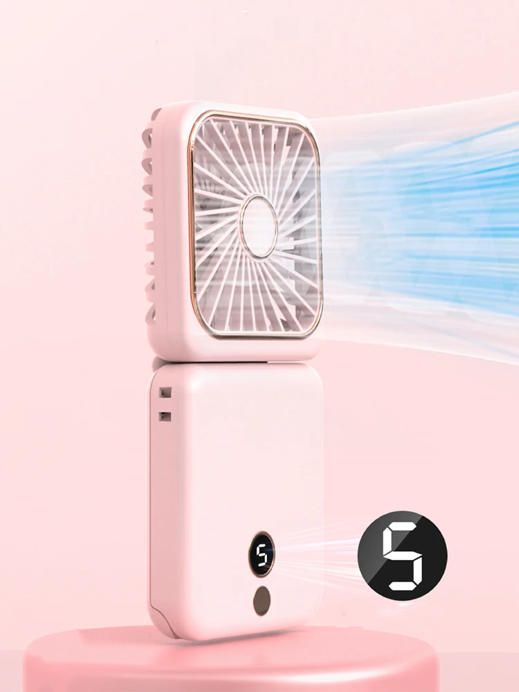 3-in-1 Mini Portable Fan Hanging Neck Fan Handheld Fan & Foldable Mirror with Power Bank, Compact & Portable for Summer Sports