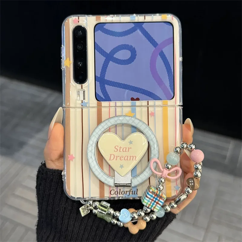 

Magnetic Stripe Star Heart Stand Flip Case For Samsung Z Flip7 Zflip6 Zflip5 /Xiaomi Mix Flip Case Cute Girls Protective Cases