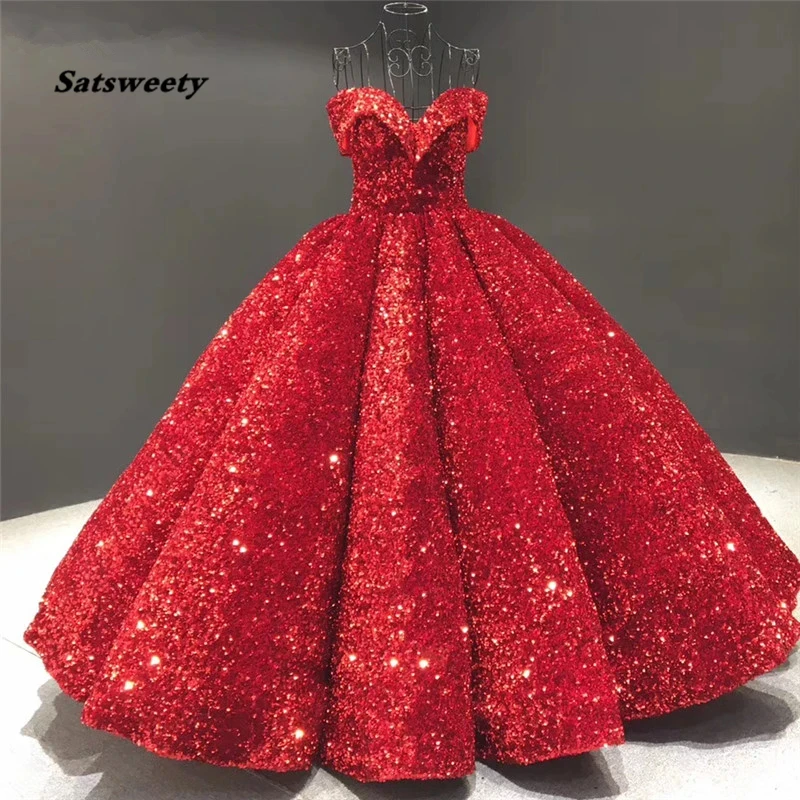 Gold Dubai Sweetheart Sexy Plus Size Prom Dresses Sequined Off Shoulder Luxury Sweet 16 Gowns Quinceanera Dresses