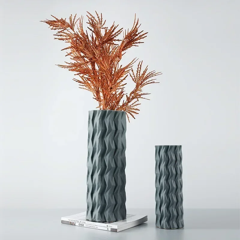 Simple Modern Desktop Woven Pattern Gray Vase Ornament Porch Living Room Bedroom Desktop Dining Table Home Art Decoration