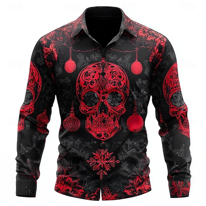 

Мужская легкая рубашка с рисунком черепа, художественный дизайн, удобная повседневная рубашка на пуговицах с длинными рукавами для мужчин, костюм для Хэллоуина