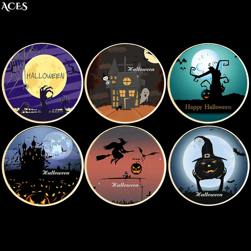 Halloween Gold Coin Witches and Pumpkins Coin Commemorative Coins for Celebrating Festivals Home Decoration Gift for Kids