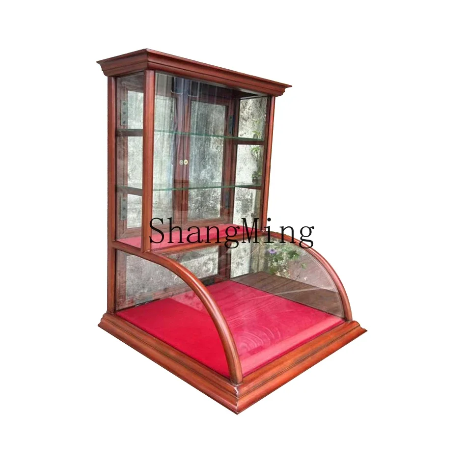 SM household Chinese antique solid wood display retro display jewelry curved glass boutique