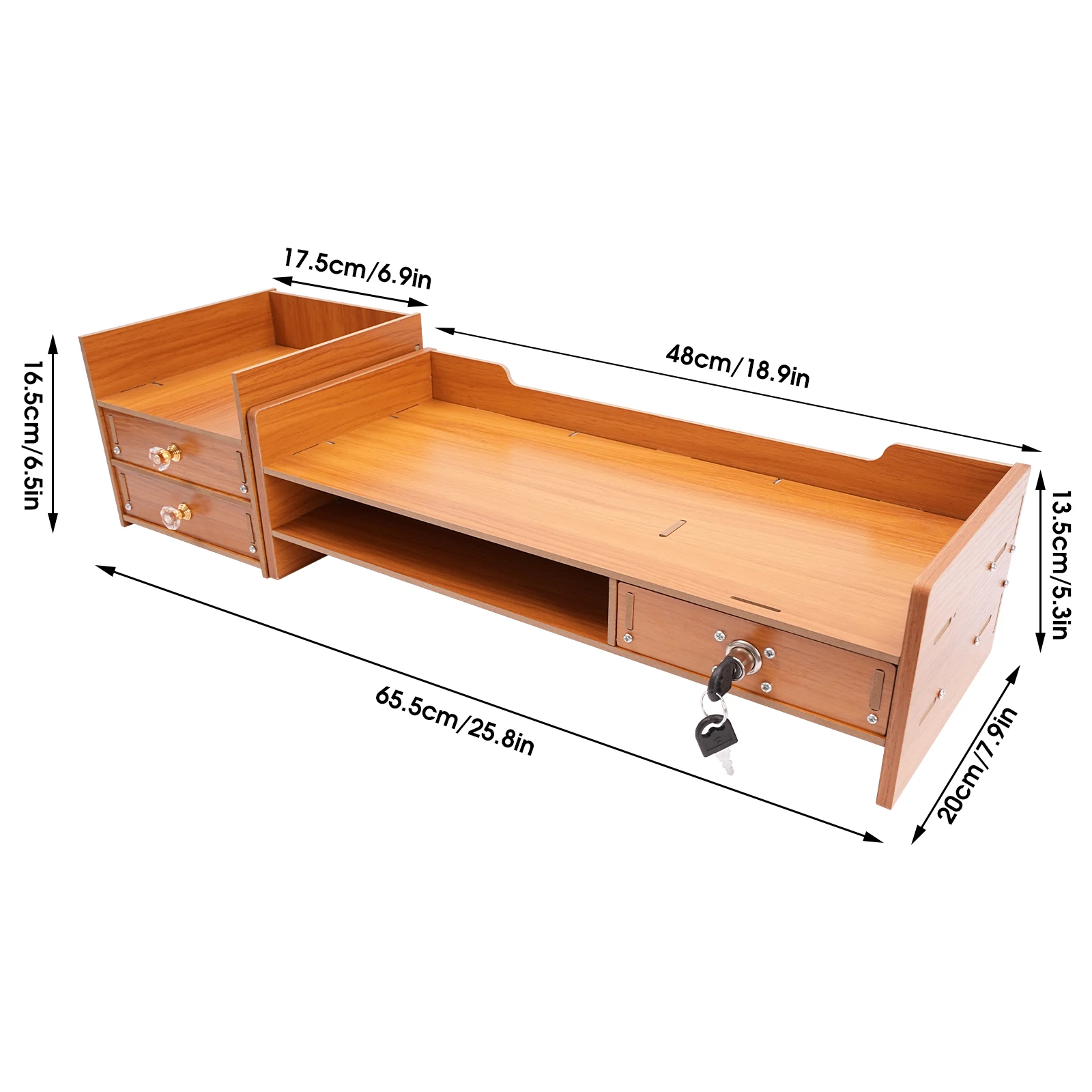 Wooden Desk Organizer with Drawers Office Supplies Computer Desktop Tabletop