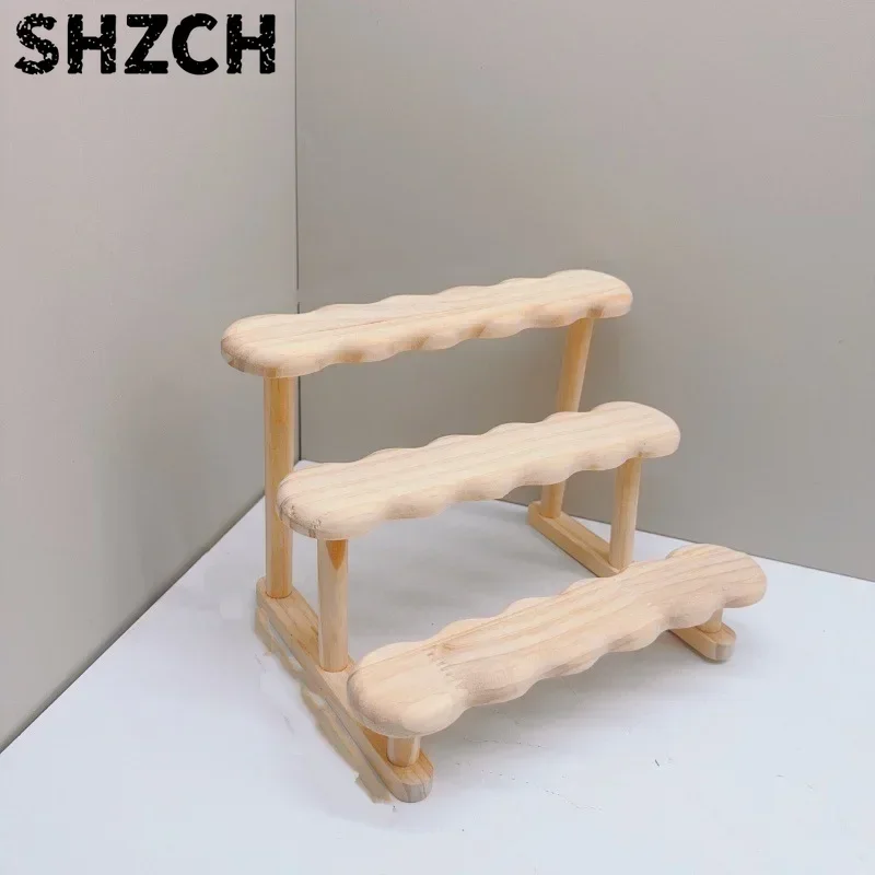 3 Tier Wooden Display Riser Stand Multilayer Storage Shelf for Perfume Doll Figurine Organizer Desktop Display Rack