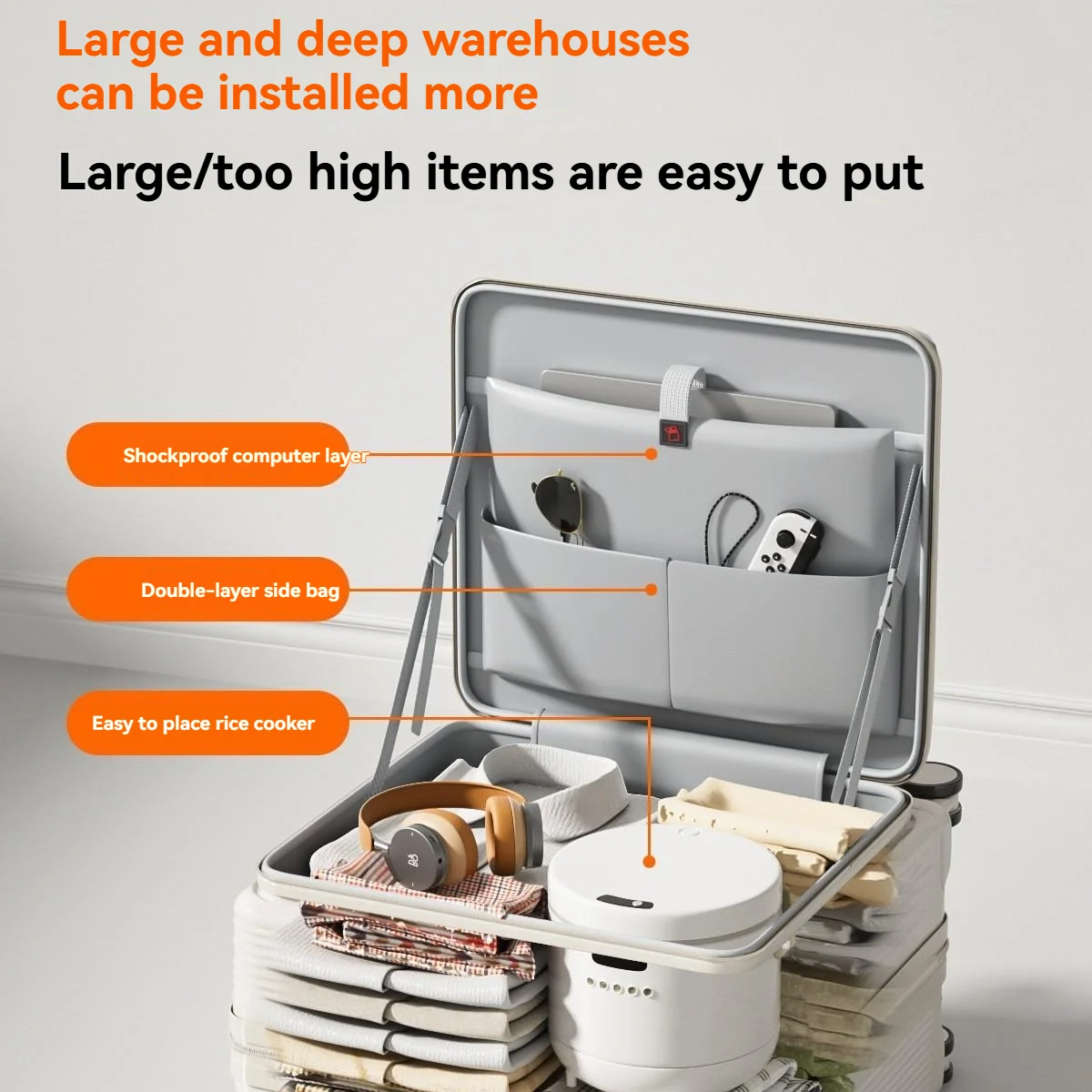 Uma pequena mala multifuncional com abertura frontal com compartimento profundo tanto para homens quanto as mulheres, uma bolsa de viagem de 18 polegadas para embarque