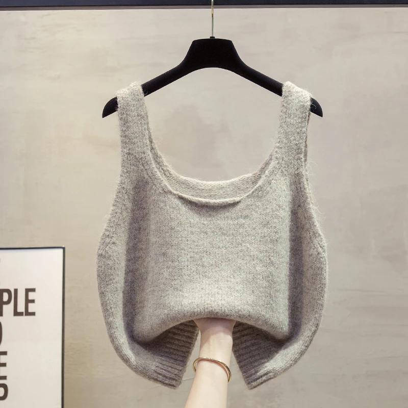 

Women's round Ne Knitted Vest 2024 Autumn New Loose Outerwear Sweater Trendy oulder Pad Commute Sle Pure Color