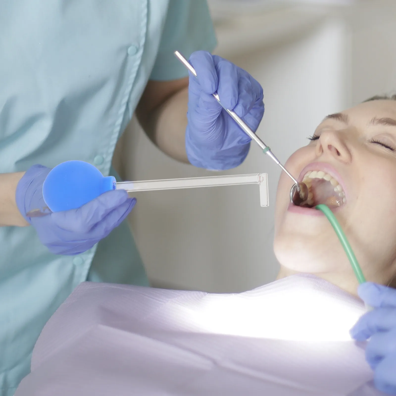 

Многофункциональный ручной инструмент для ухода за полостью рта: стеклянная трубка с прямым углом, длинная трубка и ПВХ-шарик для отсасывания воздуха под давлением