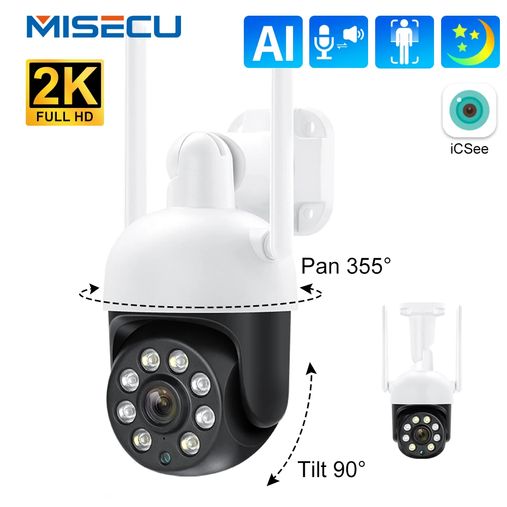 MISECU Wifi IP Camera 4MP Security Surveillance Camera Full Color Night Vision Human Detection IP66 Waterproof Support Onvif