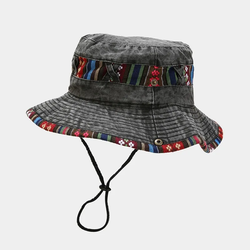 Bucket Hats Cotton Stone-Washed Adjustable Safari Booney Sun with String Wide Brim Hiking Fishing UV Sun Protection Men Women