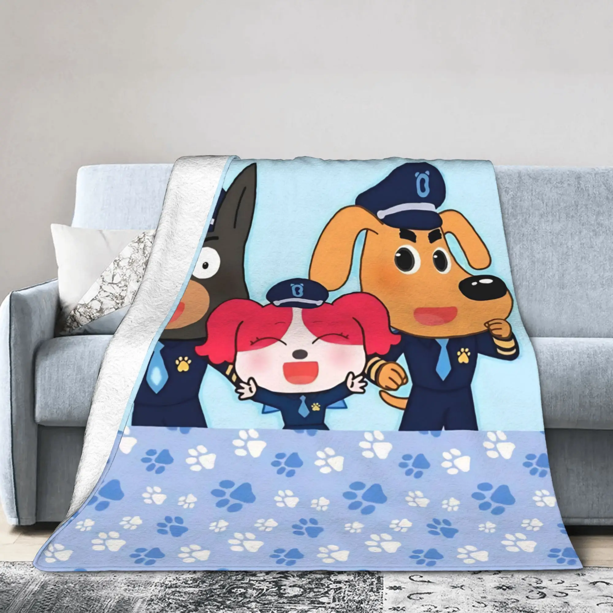 Sheriff Labrador Dog Blankets Cartoon Fuzzy Vintage Warm Throw Blanket for Home  Winter