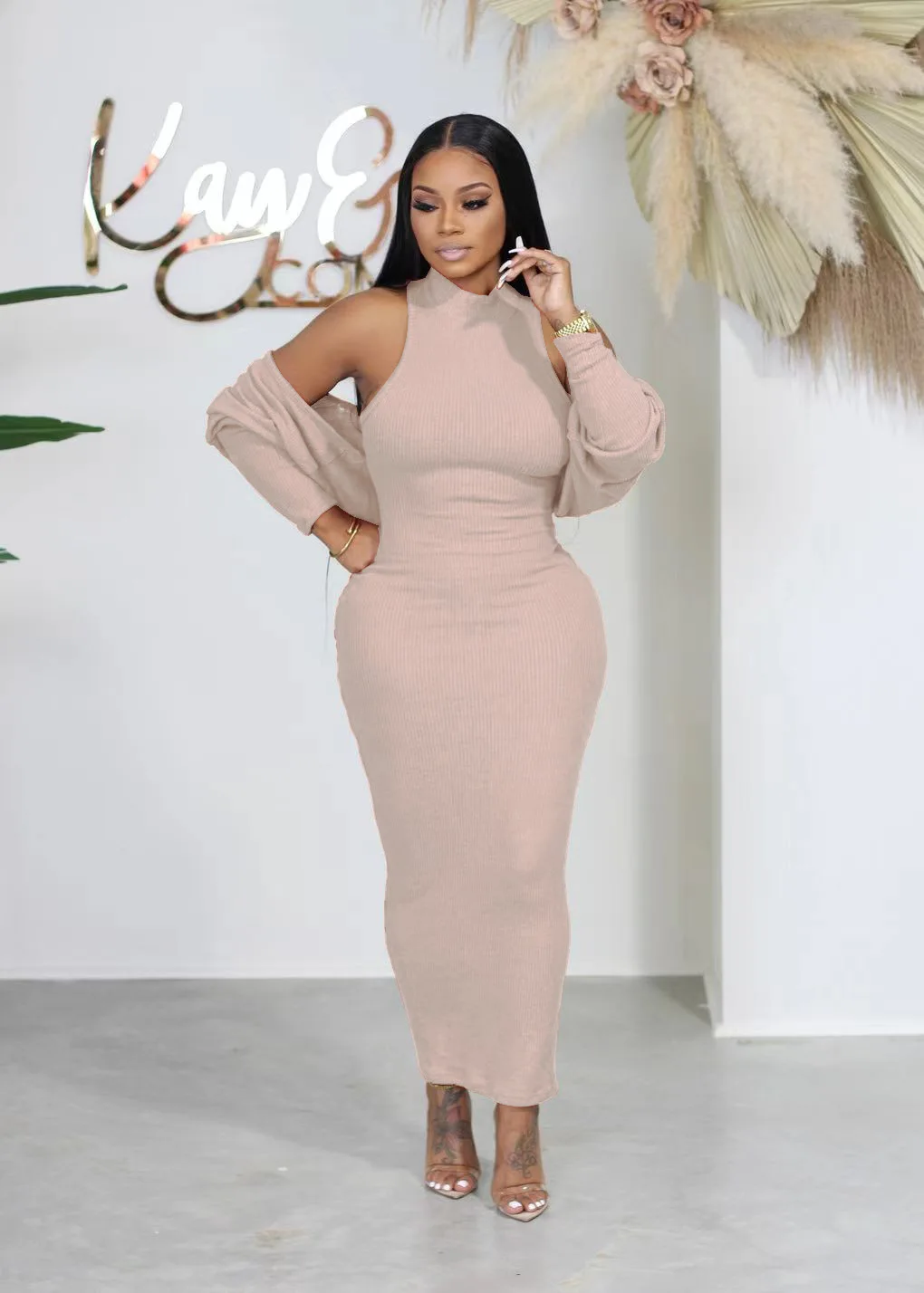 Autumn Women's Two-Piece Sleeveless Vest Dress And Slim Small Coat Slimming Suit Sexy Lady 2-Piece Set Outfits