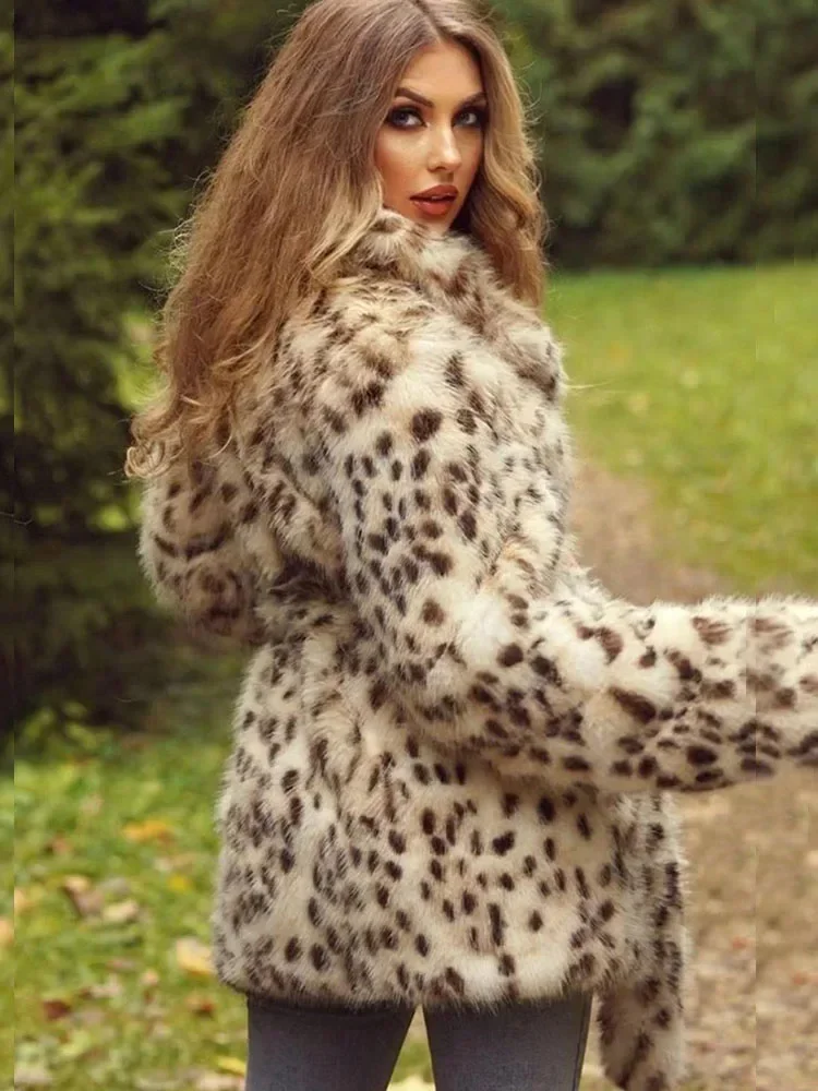 Per le donne Cappotto Nuovo elegante Cappotti invernali per le donne Cappotto lungo in pelliccia di volpe sintetica leopardata con cintura Soffice giacca in pelliccia sintetica Cappotti Vestiti