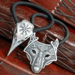 Fashion Head Jewelry Norse Vikings Accessories Crystal Wolf Head Black Elastic Hair Rubber Bands Animal Hair Rope Women