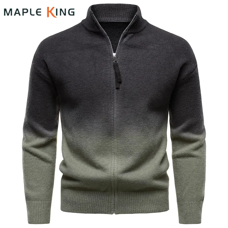 

Gradient Color Sweaters Mens Clothes Zipper Pull Cardigan Homme Vintage Man Casual Stand Collar Warm Viking Knit Sweater Coat