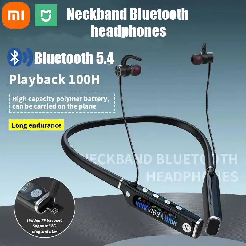 Xiaomi MIJIA LCD Screen Sports Bluetooth Headset Hidden TF Card Power Digital Display Long Battery Life Headset 2025New