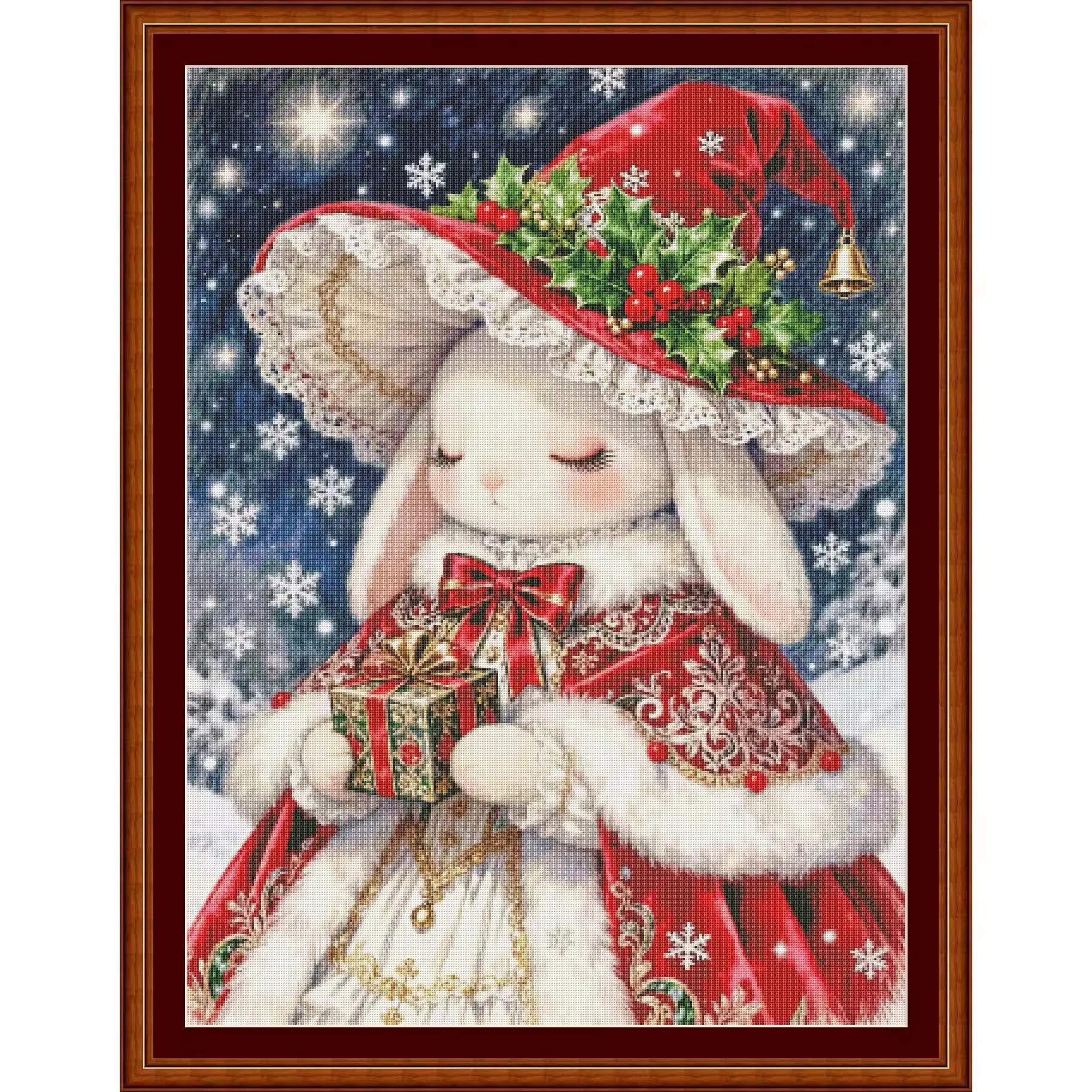 

ZZ8038-Christmas Rabbit 11CT 14CT 16CT 18CT Print On Canvas Cross Stitch DIY Set Kit Needlework Embroidery 134 Colors