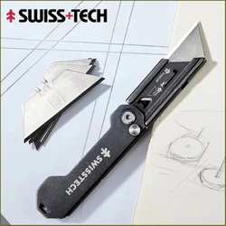 Swiss Tech Folding Utility Knife Unpacking Express Knife Pocket Knife with Belt Clip Small Cutting Blade for Cutting Box Paper