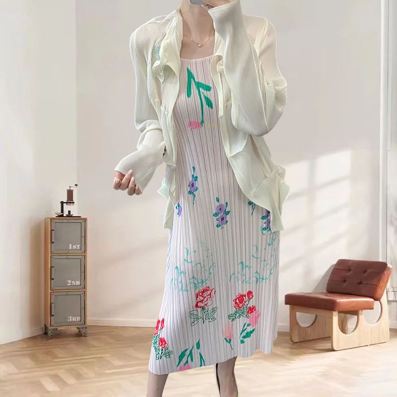 

Miyake Pleated Printed Dress Set 2025 Fall New Niche Design Sense New Loose Casual Thin Two-piece Suit Women Clothing