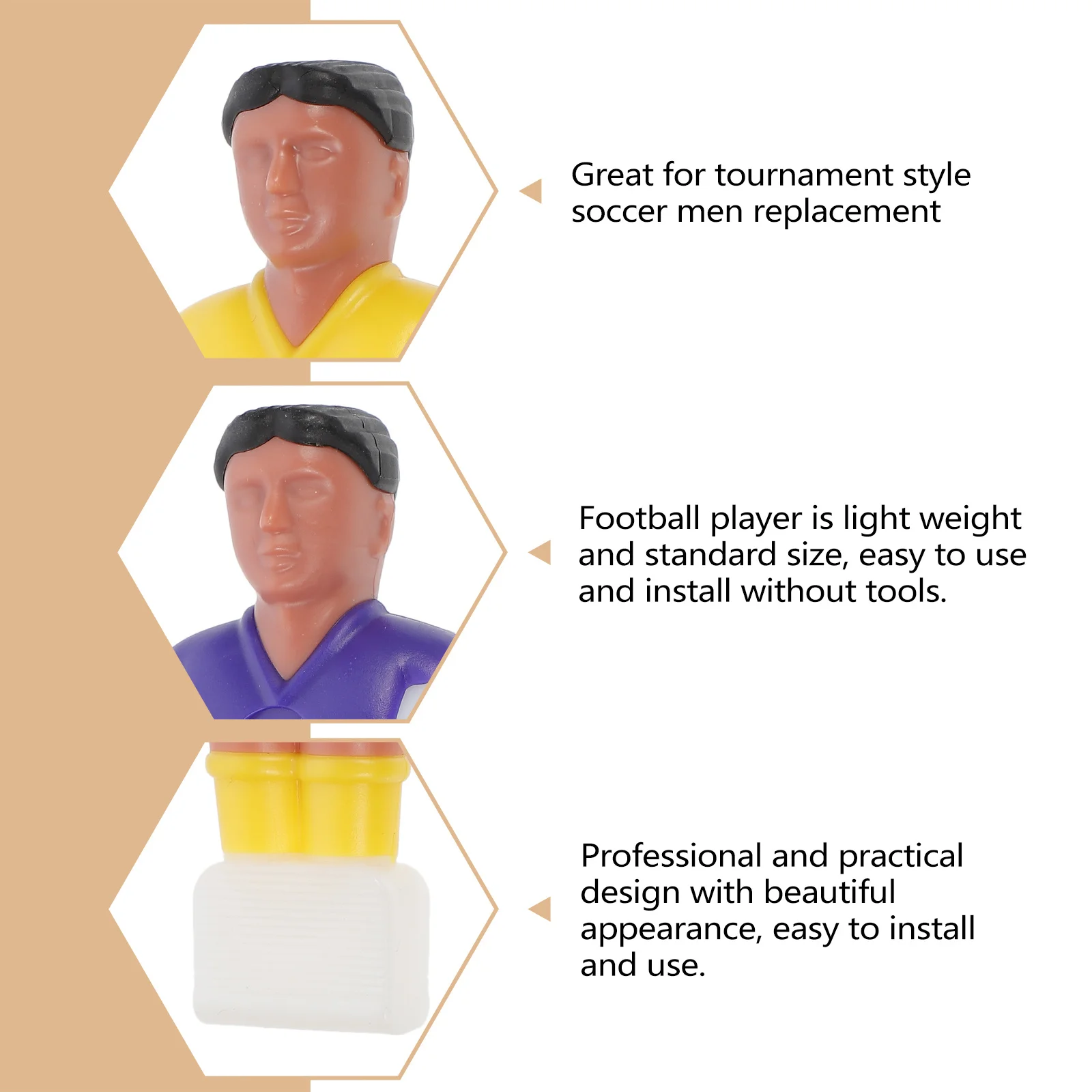 

4pcs Tabletop Football Player Mini Soccer Figures 1.4M Foosball Table Replacement Yellow Purple Tournament Style Players