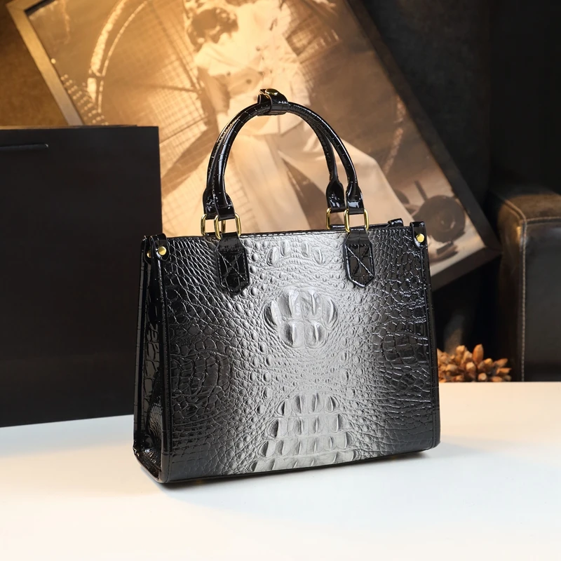 Luxury Fashion Genuine Leather Women Handbags Crocodile Pattern Lady Mom Shoulder Messenger Bag Elegant Portable Tote Bags 2023