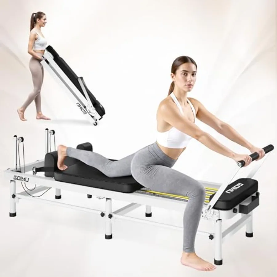 

Pilates Reformer 91 Foldable Reformer Pilates Machine with High Low Mode 3 in 1 Pilates Equipment for Home Use with Springs Cor