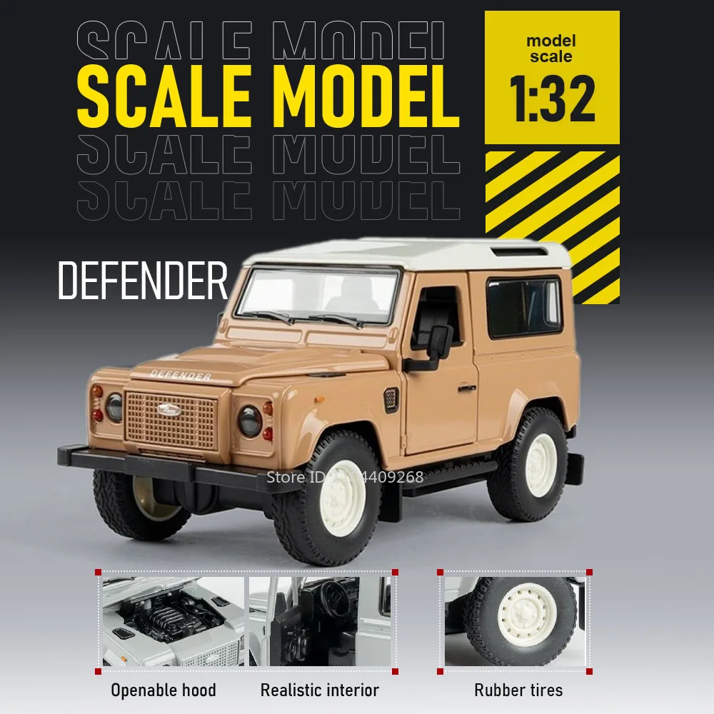 

1:32 Land Rover Defender Classic Car Model Toy Metal Body Rubber Tires Off-road Static Cars Models Office Table Ornaments