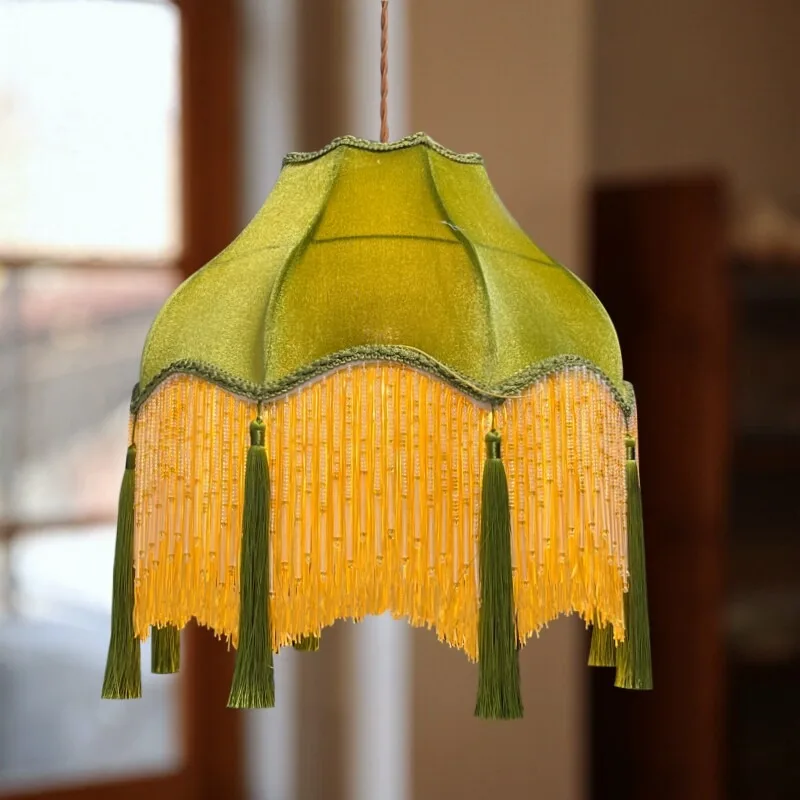 Medieval fabric art fringed bedroom chandelier American retro study cloakroom light French velvet homestay restaurant lighting