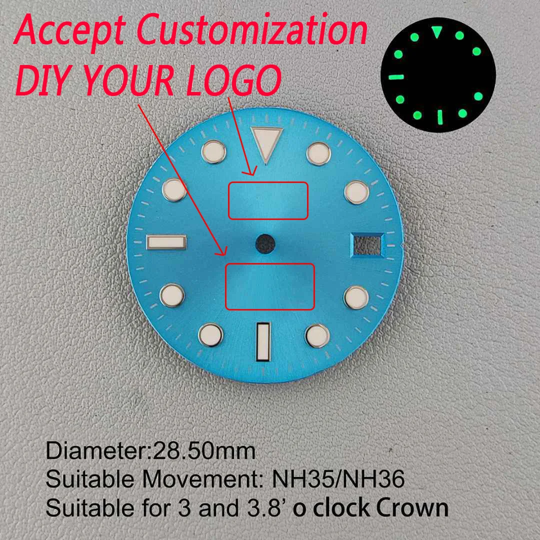 28.5mm NH35 NH36 Watch Dial With Date Window Watch Faces Accessory C3 Super Luminous Customized Dial Customization Dial DIY Logo