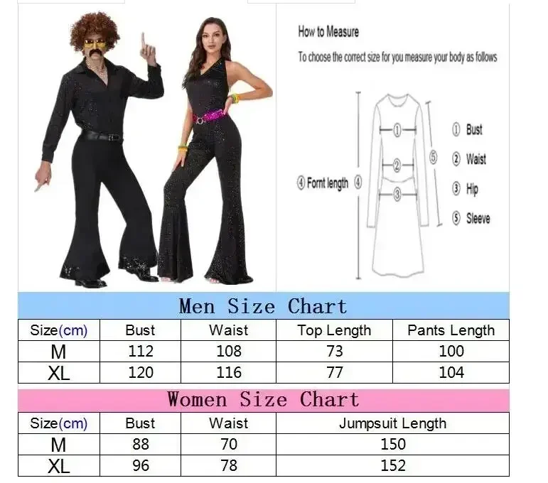 خمر 70s 80s الكبار الرجال النساء مهرجان الموسيقى الرجعية ديسكو الملابس هالوين تأثيري حفلة الهبي زوجين زي فستان بتصميم حالم #6