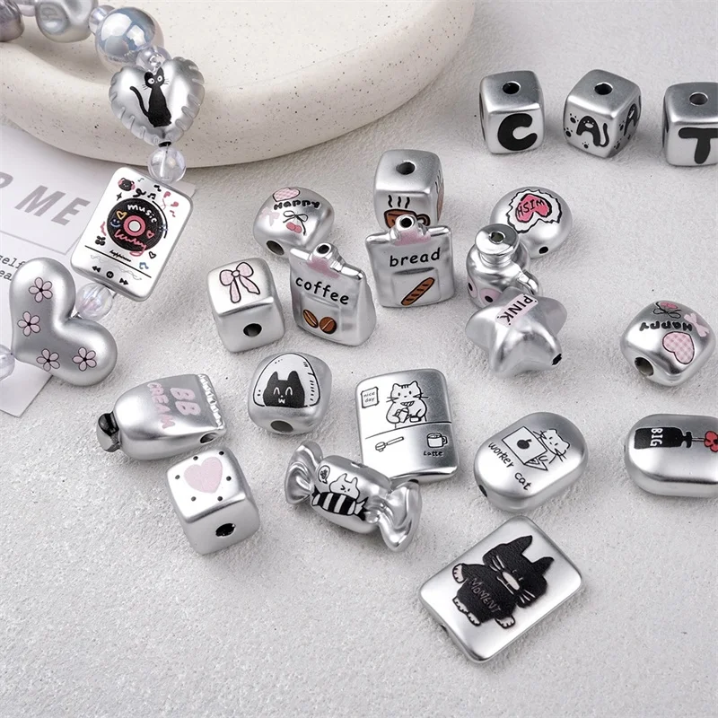 50pcs/lot color pattern print geometry square hearts Rectangle shape acrylic straight hole beads diy jewelry garment accessory