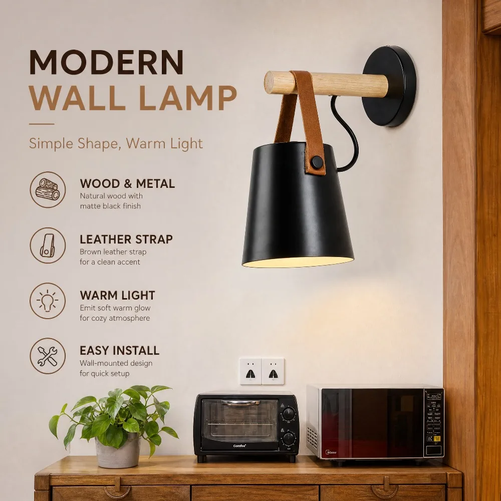 JOYINLED Modern Wall Sconces Lighting Nordic Lamp Fixture Simplicity Black White Wall Lights E27 for Bedroom Living Room Kitchen