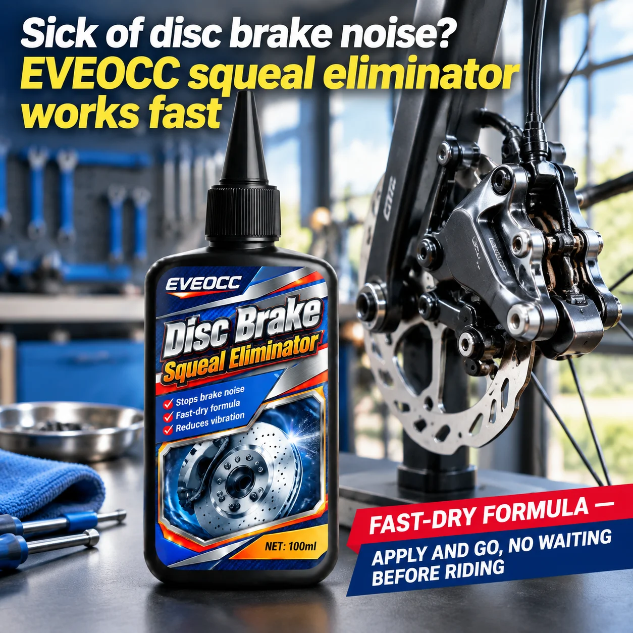 100ml Disc Brake Squeal Eliminator EVEOCC Auto Brake Noise Remover Fast Dry Anti Vibration Brake Maintenance
