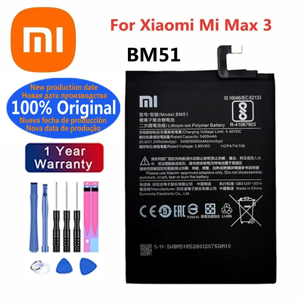 2025 Years Xiao mi BM49 BM50 BM51 100% Original Battery For Xiaomi Mi Max 2 3 Max2 Max3 Mobile Phone Replacement Battery Bateria