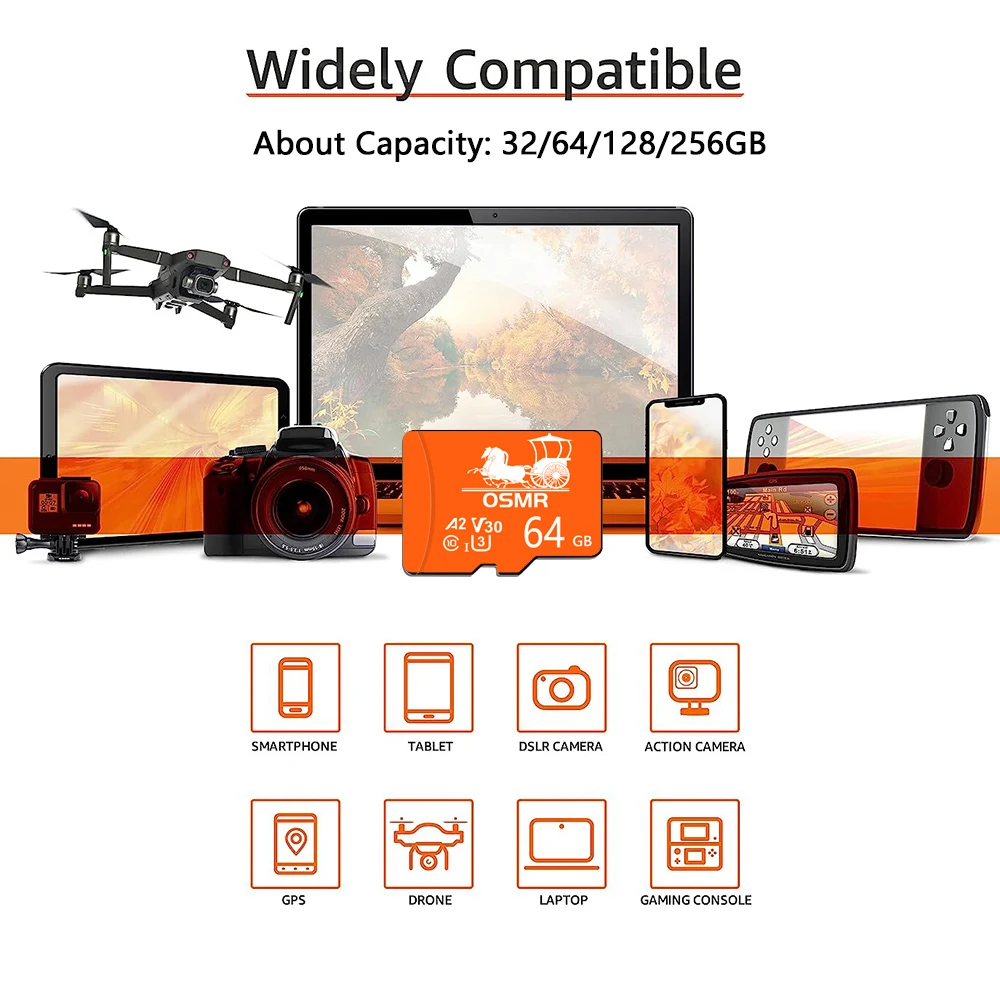 

OSMR SPEED PLUS micro UHS-I U3 Class 10 A2 Card V30 Memory Card for Drones Camera Switch 32GB 64GB 128GB Video Cards
