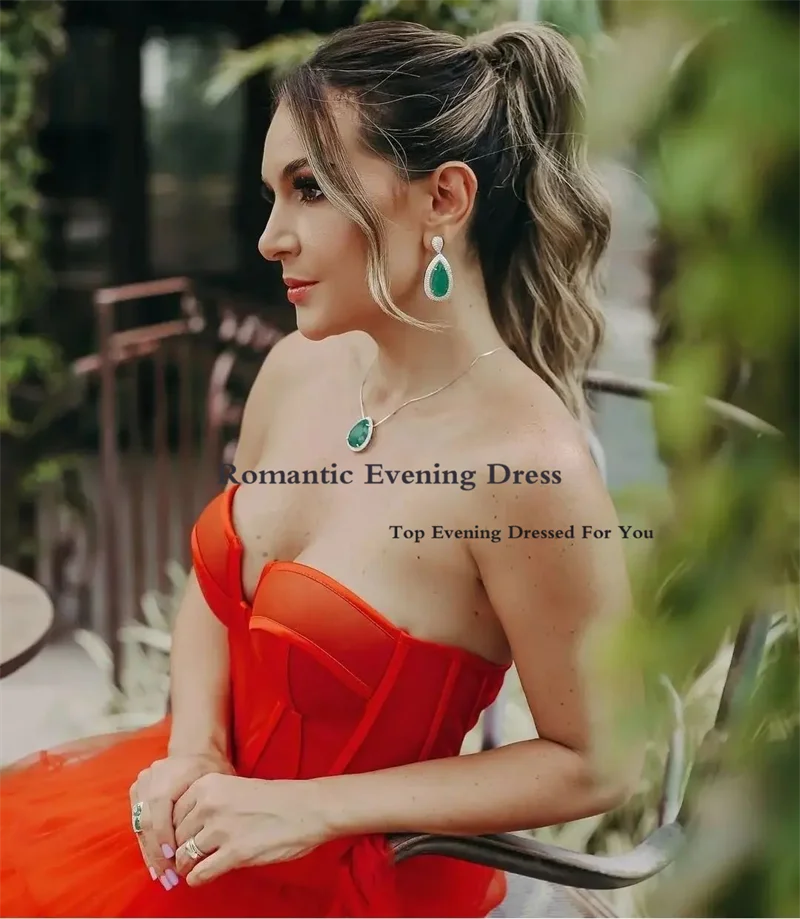 Romantic Red Prom Dresses 2022  A-Line Tulle Floor Length Sexy Sweetheart  Party Gown Celebrity Party Dresses sukienki damskie