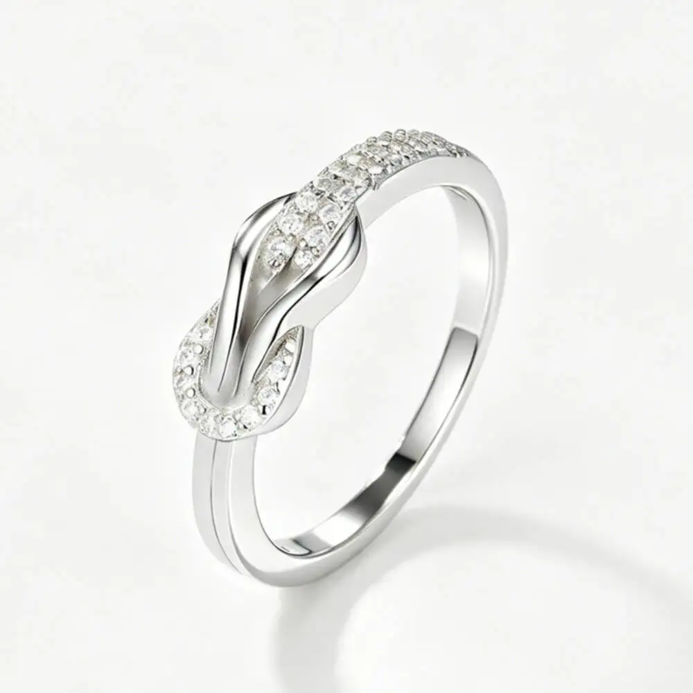 925 Silver Infinity Knot Pave Band Ring Round Cut D VVS1 Moissanite Multi Tone Minimalist Promise Daily Fine Jewelry For Women