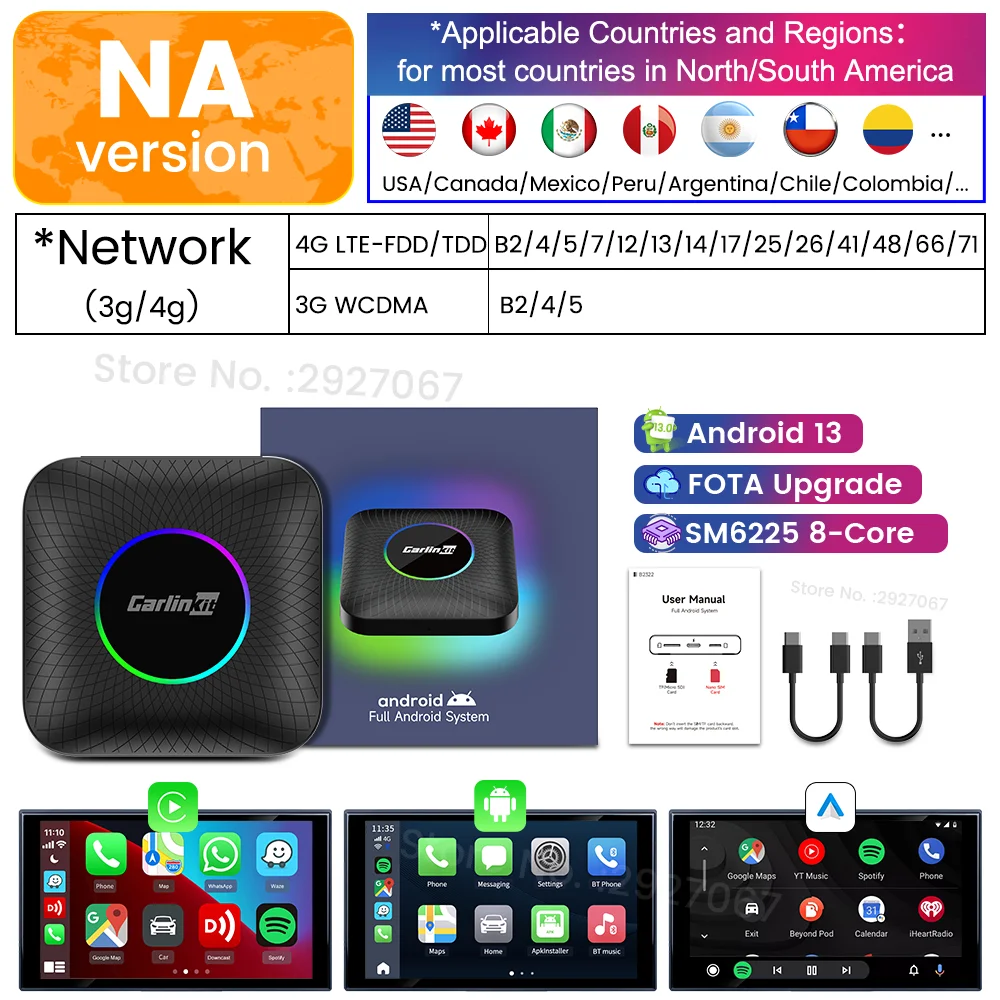 CarlinKit CarPlay Ai Box Android 13 SM6225 8 cores 8G + 128G voor Netflix Smart TV Box Draadloze CarPlay Android Auto 512 GB via TF