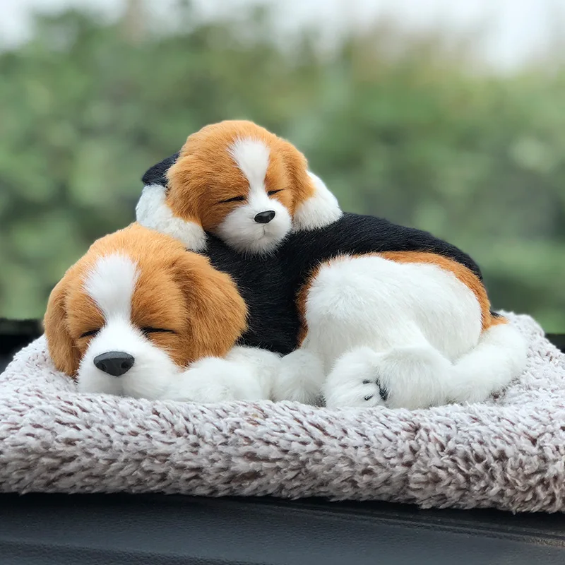 Plush Dogs Car Ornament Activated Carbon Simulation Sleeping Dog Toy  Home Car Office Desktop Decor Ornament Crafts